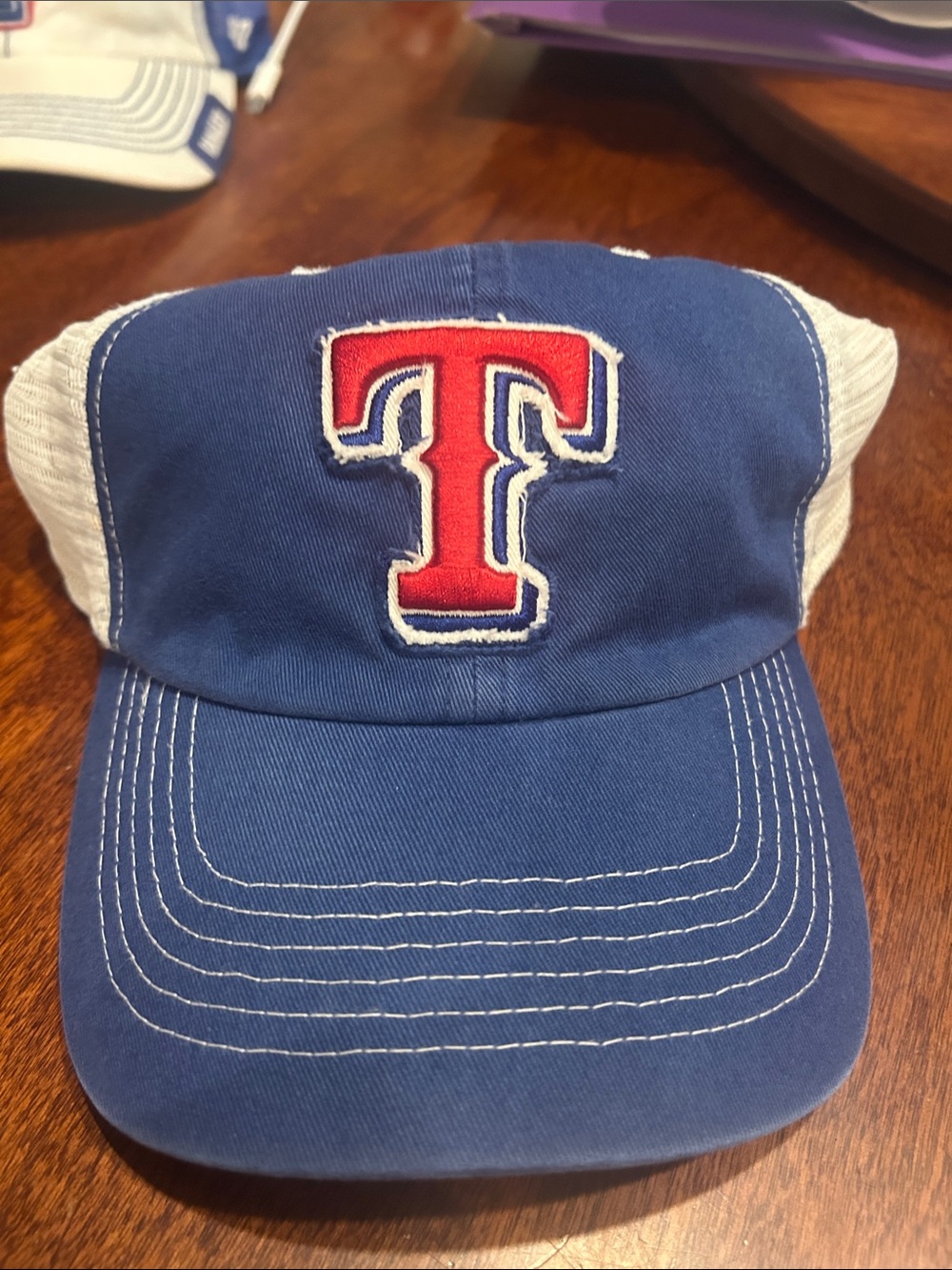 Texas Rangers ‘47 Brand Closer Blue Mesh Trucker Cap MLB One Size Stretch Fit